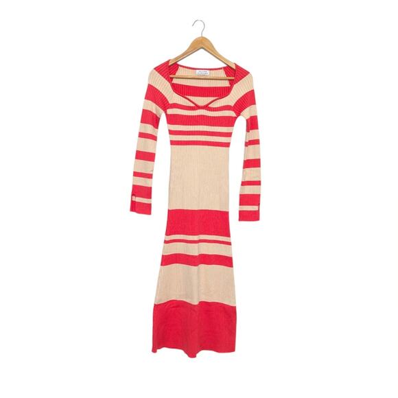ZOCO Zoe Knit Dress Striped Sweater Maxi Cream Coral Pink Stretch Womens Small - Picture 2 of 5